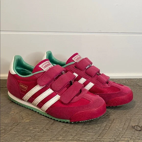 Adidas Dragon OG CF C Girls Sneakers Pink/White/Green Size 2 - Picture 4 of 10